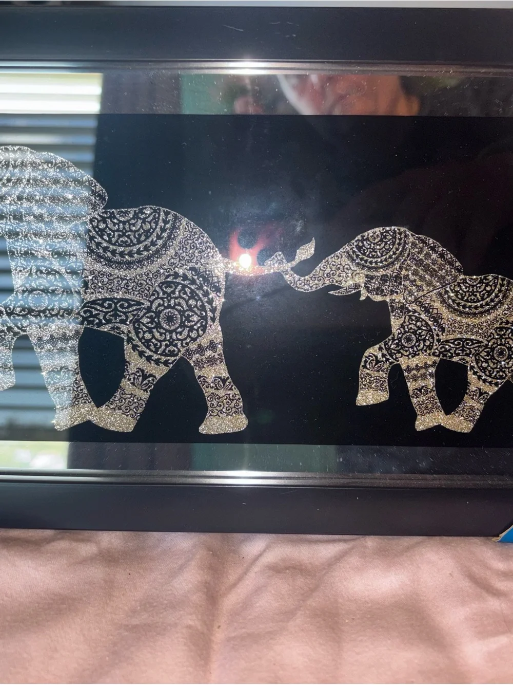 Interiors by design framed mirror with blinged out elephants